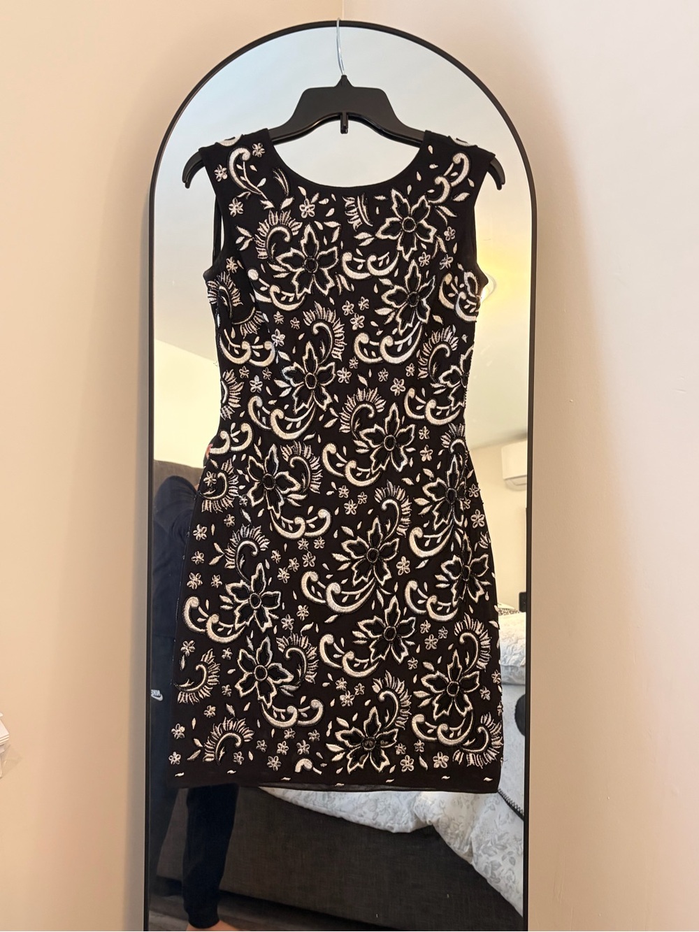 Aidan Mattox Black & White Floral Embroidered Mini Dress
